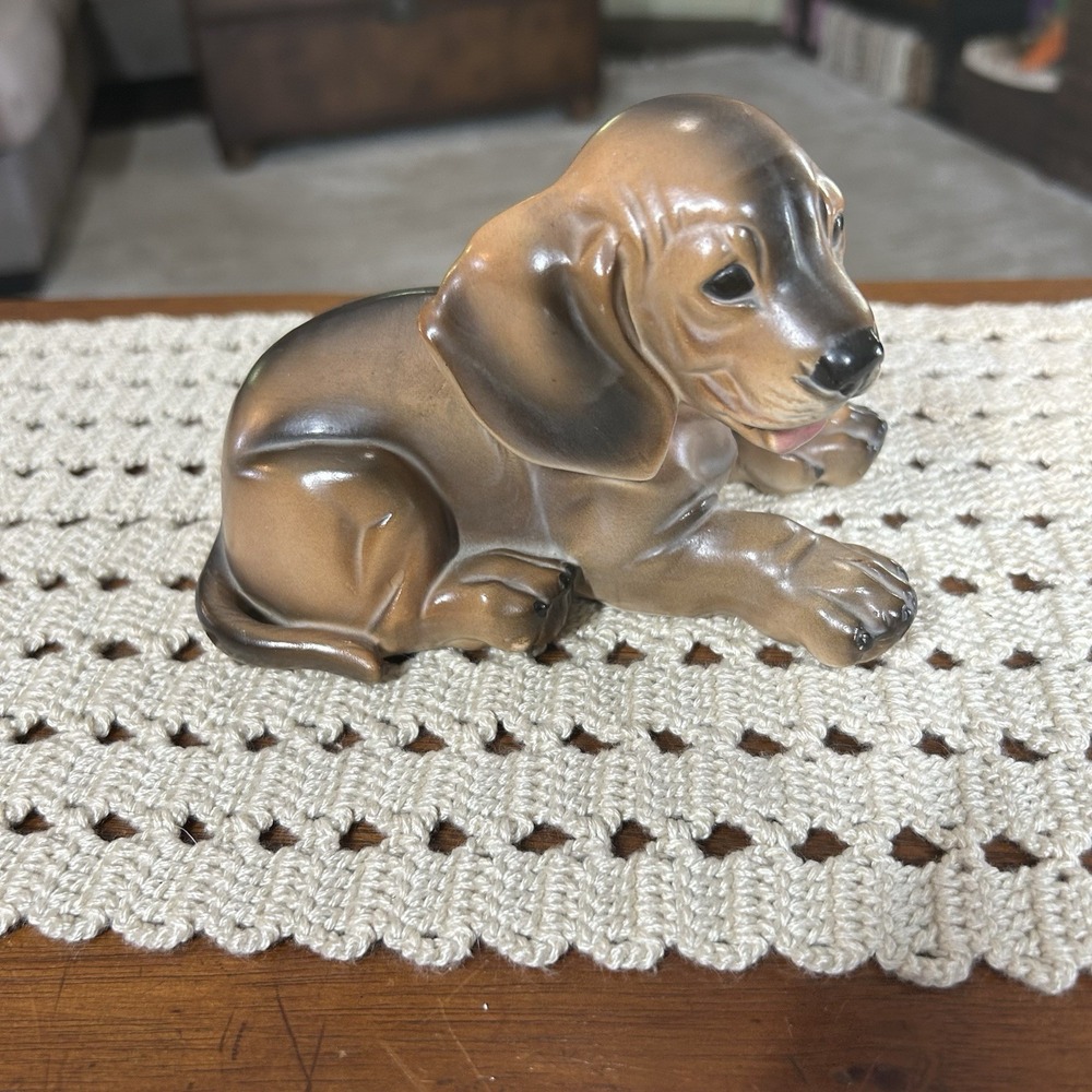 Vtg Goebel Ceramic Puppy Dog Figurine Brown Black Hand Painted Dachshund 5.5" L